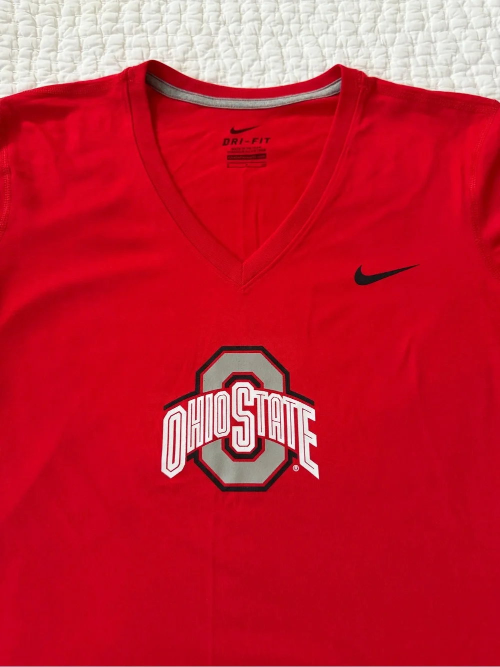 Nike Red V-Neck Dri-FIT Women's Tee with Ohio State Logo